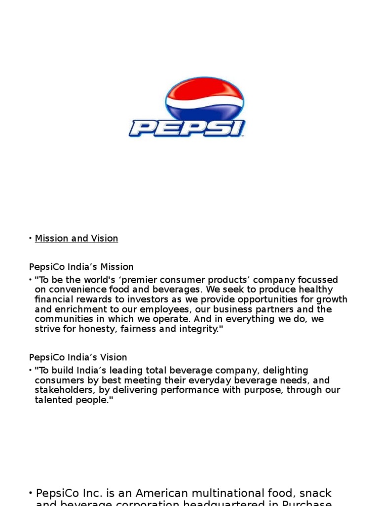 PepsiCo India's Mission and Vision | PDF | Pepsi Co | Advertising