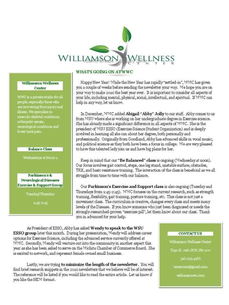 Williamson Wellness Center January Newsletter PDF Clinical Medicine