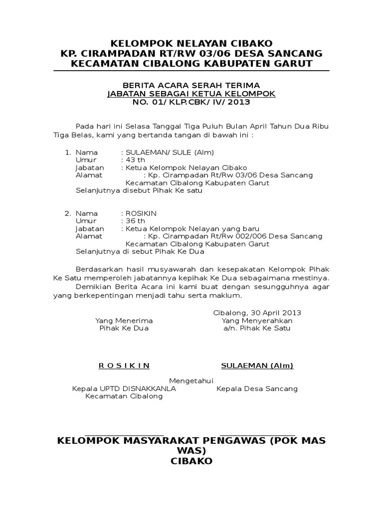 Contoh Format Berita Acara Serah Terima Jabatan Ketua Rt Download Contoh Surat Terlengkap 2020