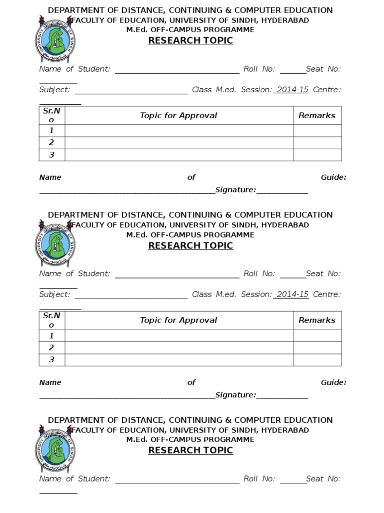 M.Ed. Research Topic Approval Form | PDF