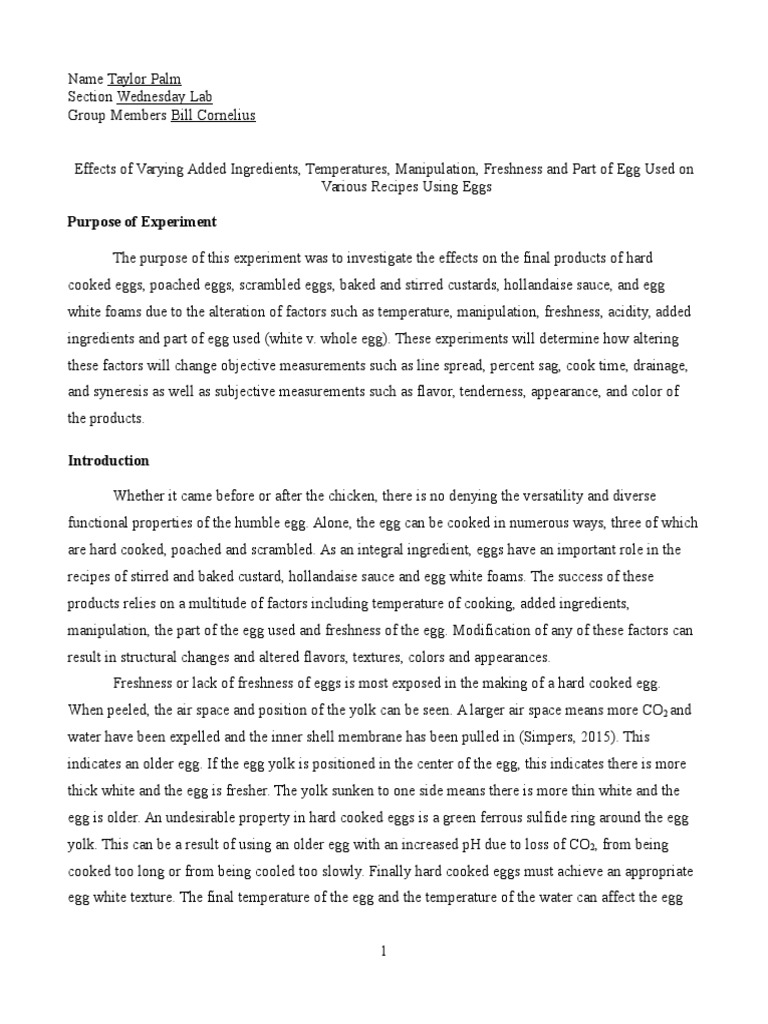 Eggs Lab Report PDF Egg As Food Custard