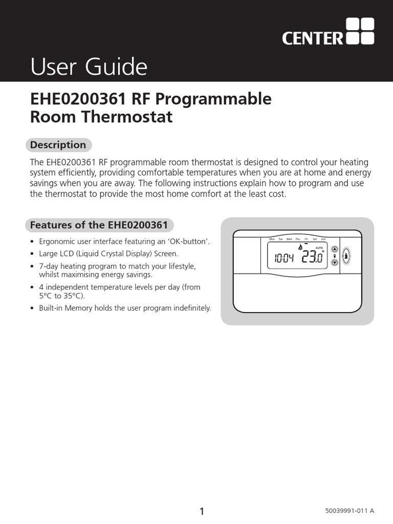 Center 340010 User Guide | Thermostat | Manufactured Goods