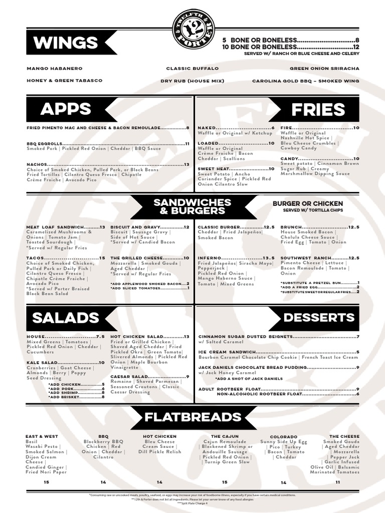 12th & Porter Menu PDF Cuisine Foods