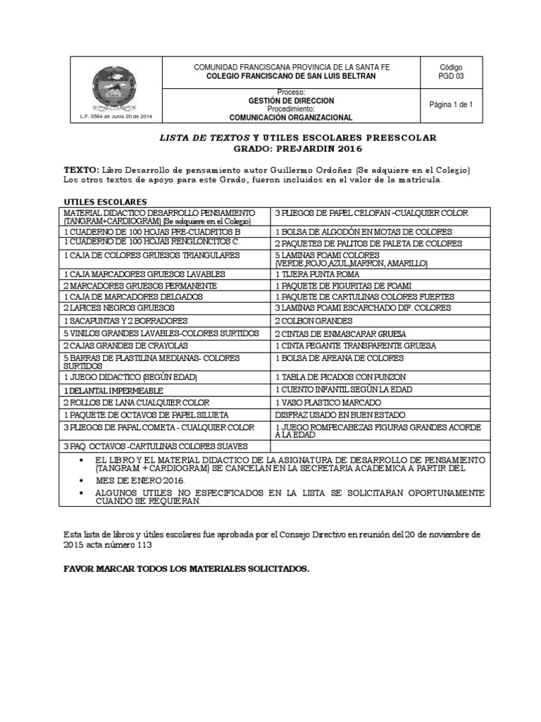 Lista Utiles 2016 | PDF