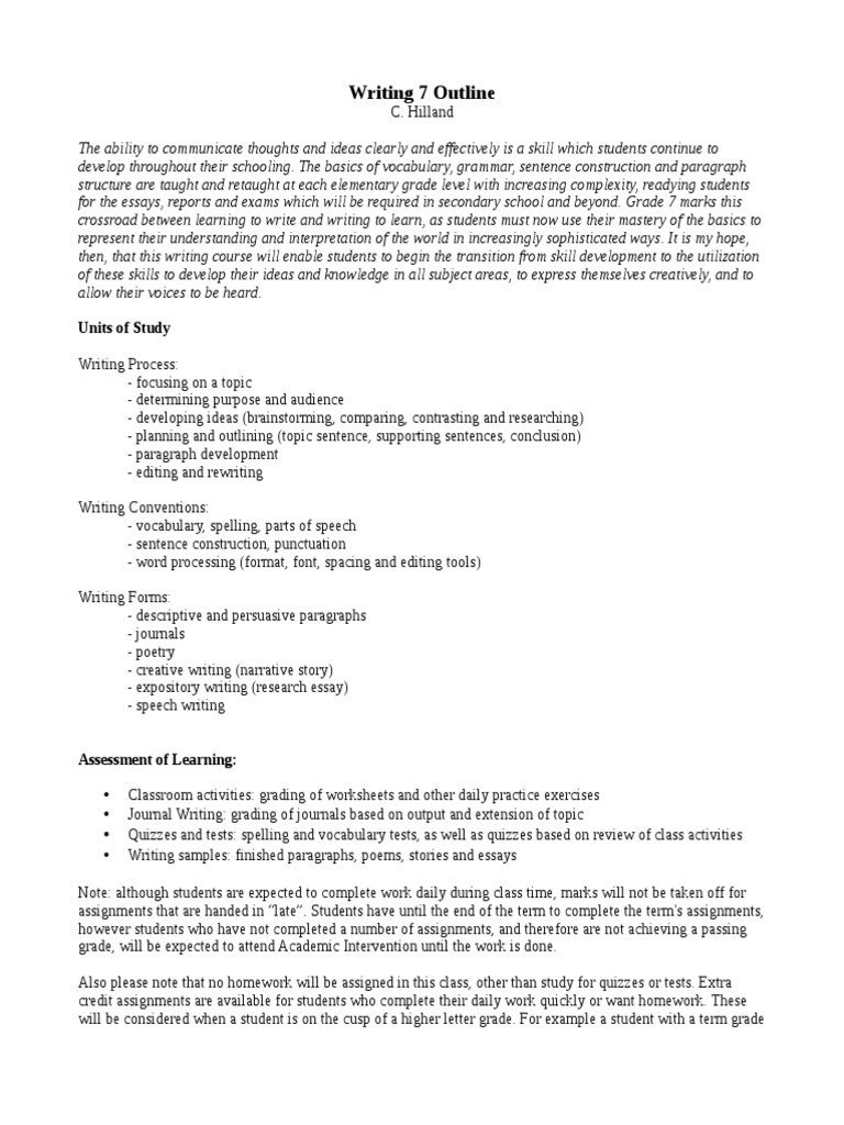 writing 7 outline 1 pdf homework vocabulary