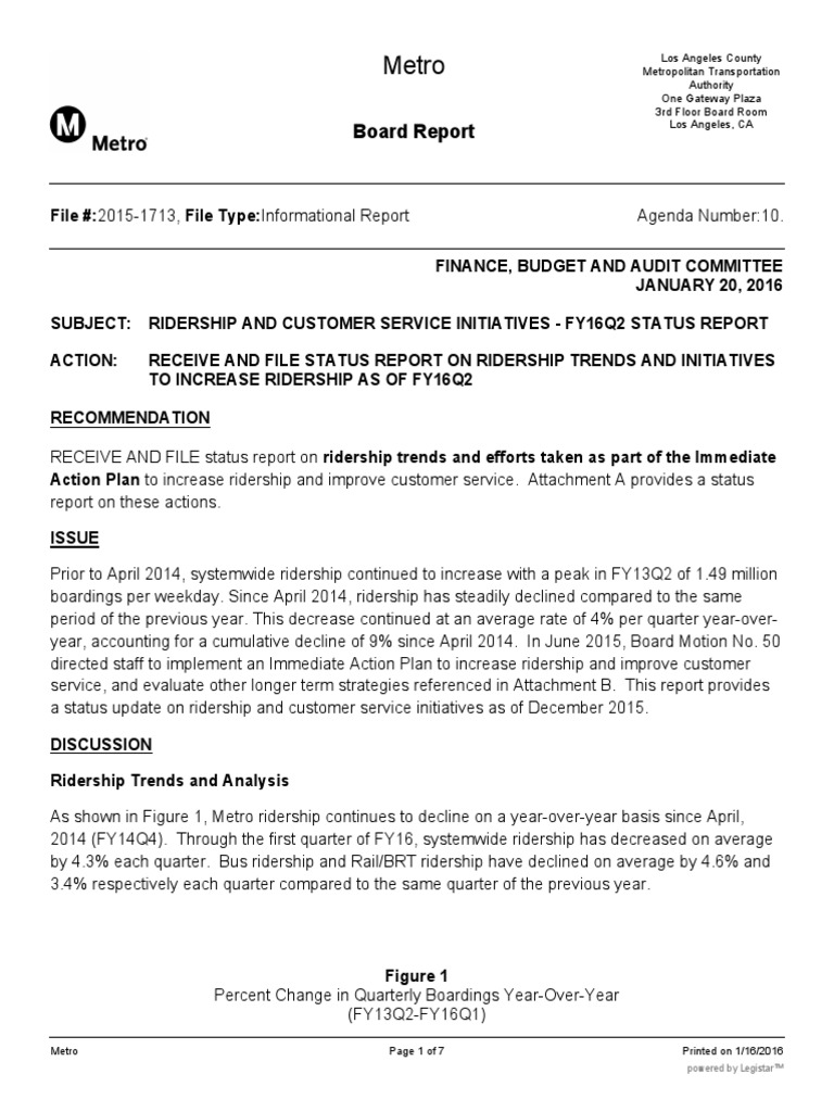 Metro Staff Report On Ridership | PDF | Rapid Transit | Rail Transport