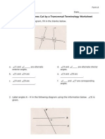 Intersecting Lines Cut by A Transversal Terminology Worksheet