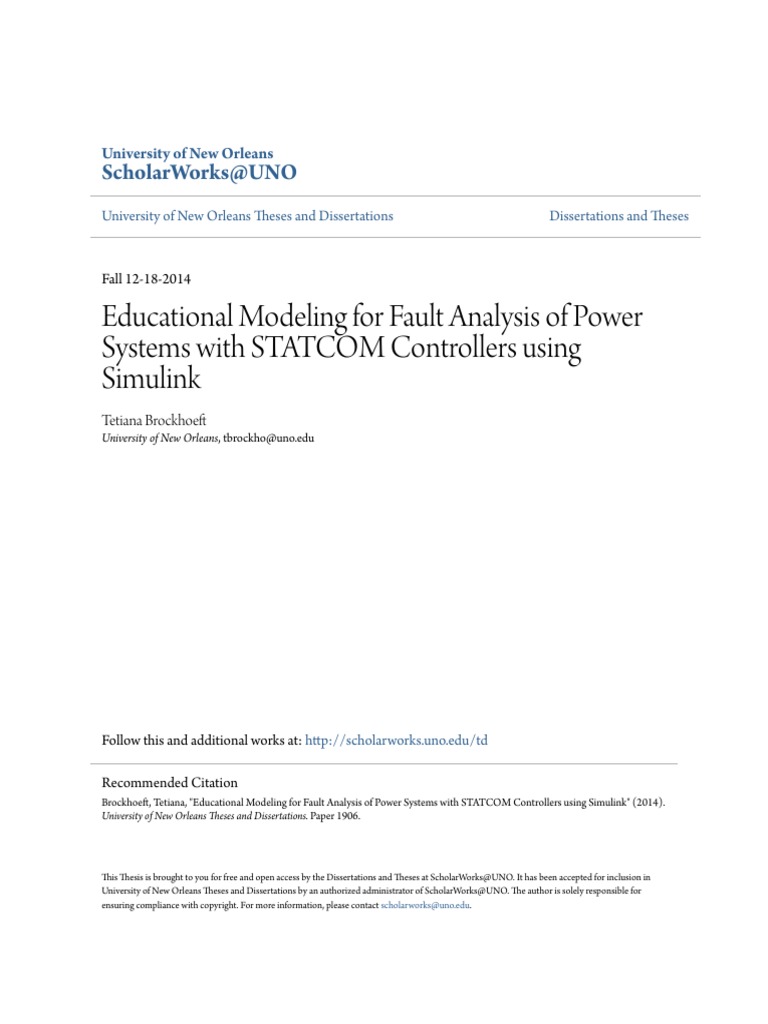 Educational Modeling For Fault Analysis of Power Systems With STATCOM ...