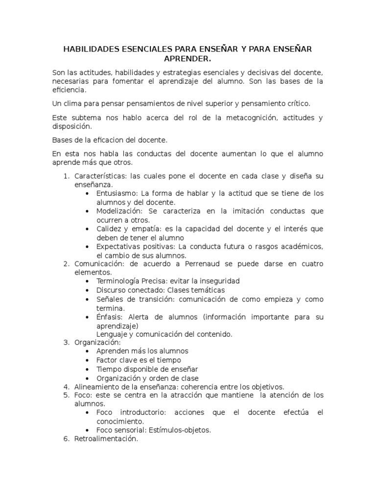 Habilidades Clave para Enseñar y Aprender | PDF | Pensamiento crítico ...