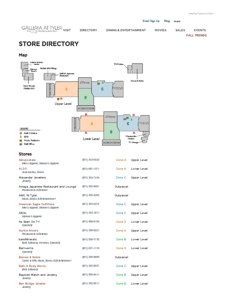 Galleria At Tyler Map Store Directory & Map - Galleria At Tyler | Pdf | J. C. Penney | Service  Companies