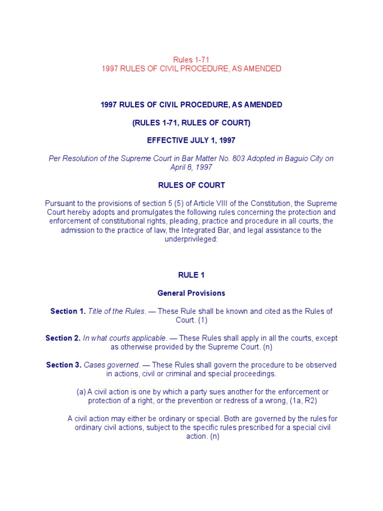 Rules of Civil Procedures PDF Pleading Lawsuit