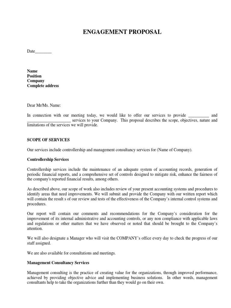 Sample Service Engagement Proposal Accounting Business