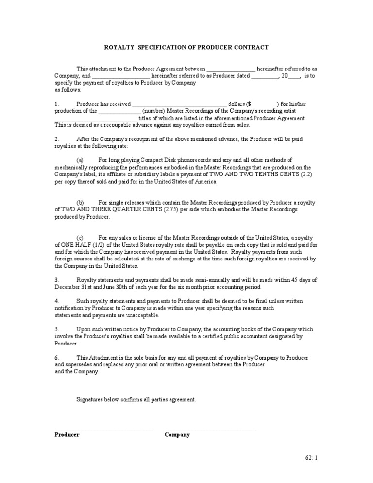 62Producer Royalties Contract Royalty Payment Private Law