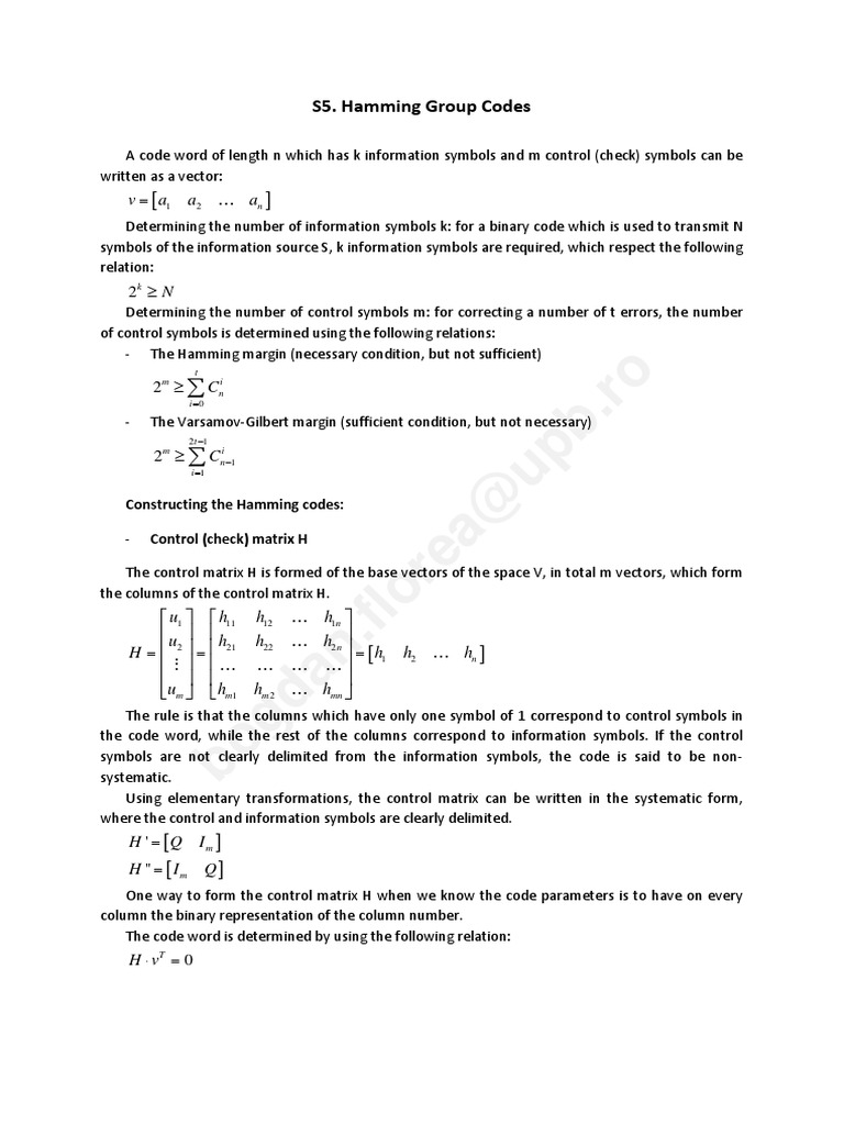 Hamming Group Codes Overview | PDF | Linear Algebra | Mathematical Analysis