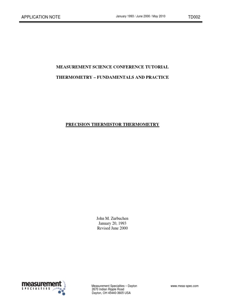 Thermistor Thermometry Guide | PDF | Electrical Resistivity And ...