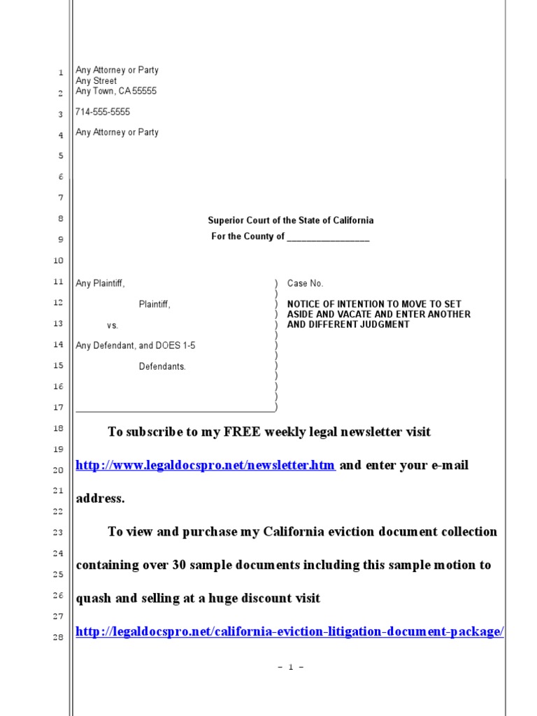 Sample Motion To Vacate Judgment and Enter Different Judgment in