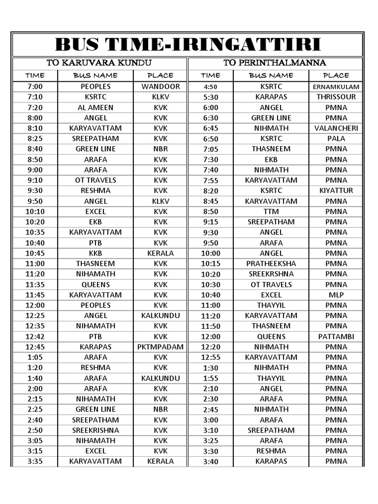 Kerala Bus Timetable Overview | PDF | Foreign Language Studies | Art