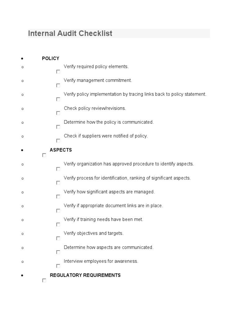 Internal Audit Checklist PDF Internal Audit Audit