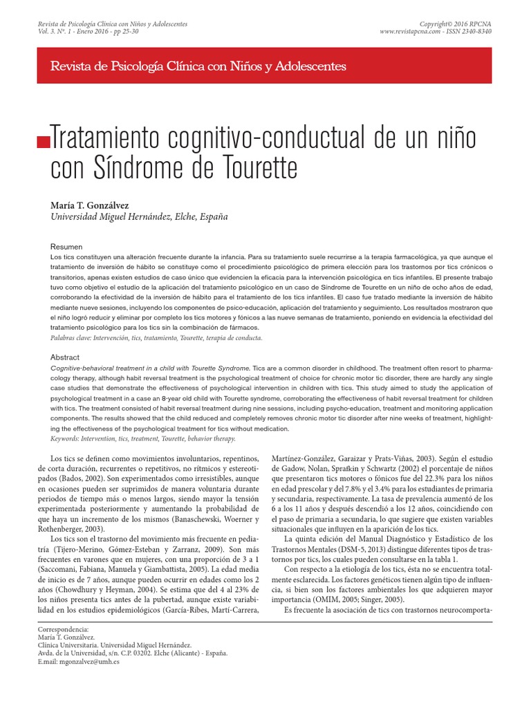 Tratamiento Cognitivo-Conductual de Un Niño Con Síndrome de Tourette ...