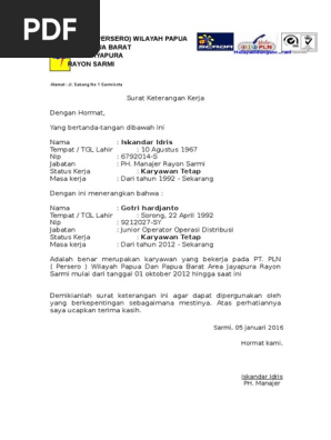 Suratketerangankerja