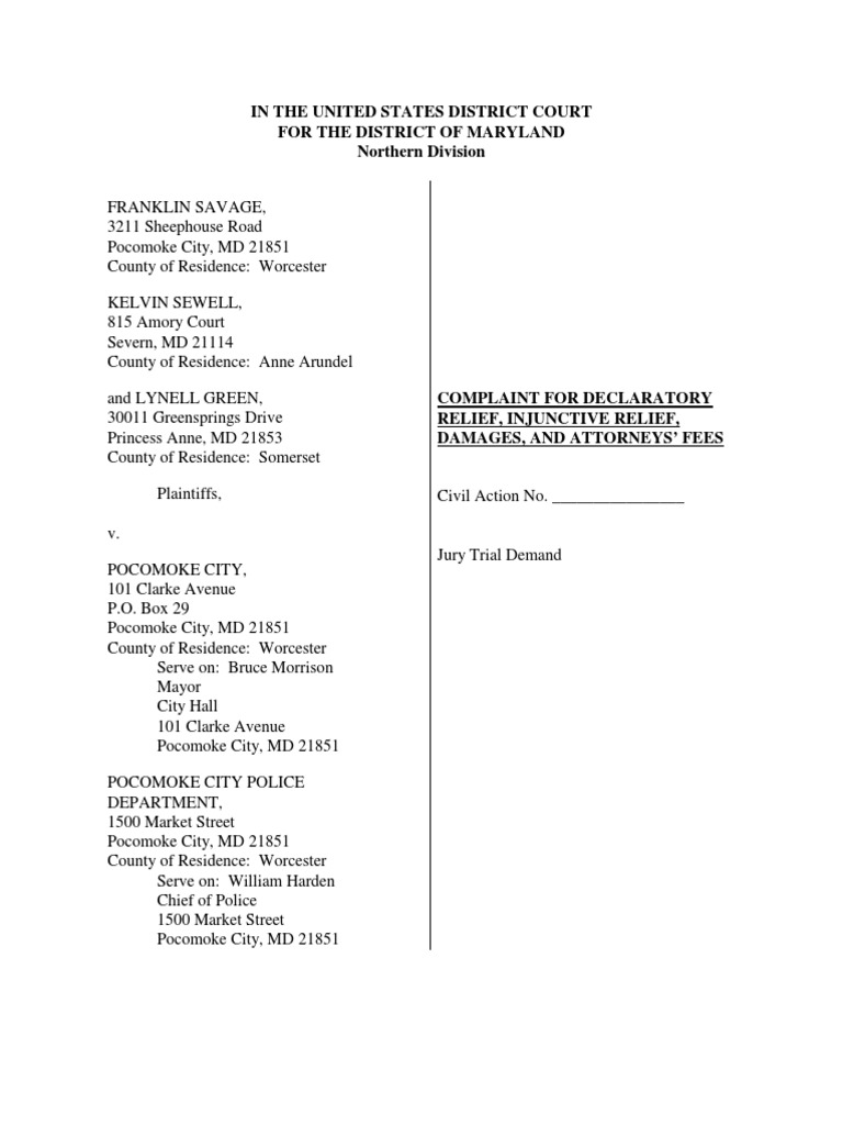 Racial Discrimination Lawsuit in Pocomoke City | PDF | Civil Rights Act ...