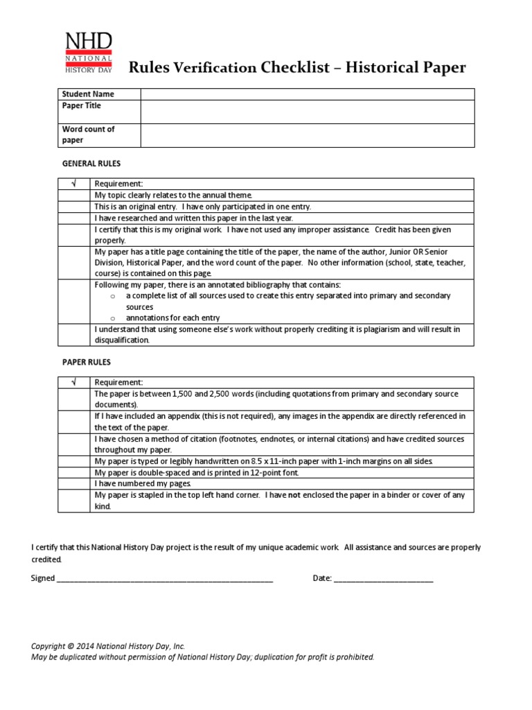 NHD Rules Verification Sheets PDF Citation Plagiarism