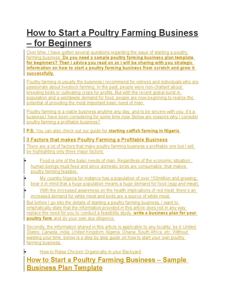 Beginner's Poultry Farming Business Plan | PDF | Poultry Farming | Poultry