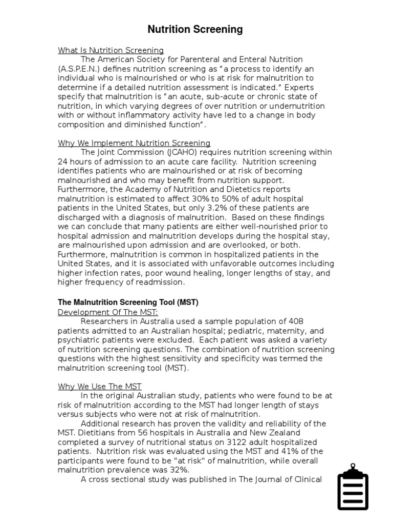 MST Nursing Handout | PDF | Malnutrition | Nutrition