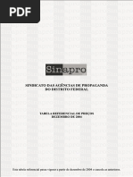 SINAPRO - Tabela Referencial de Custos e Serviços Internos 2004 - Distrito Federal