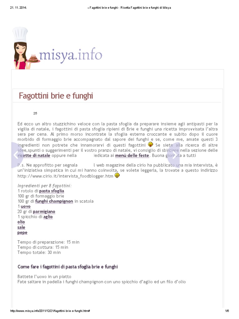 Menu Di Natale Misya.Fagottini Brie E Funghi Ricetta Fagottini Brie E Funghi Di Misya Pdf