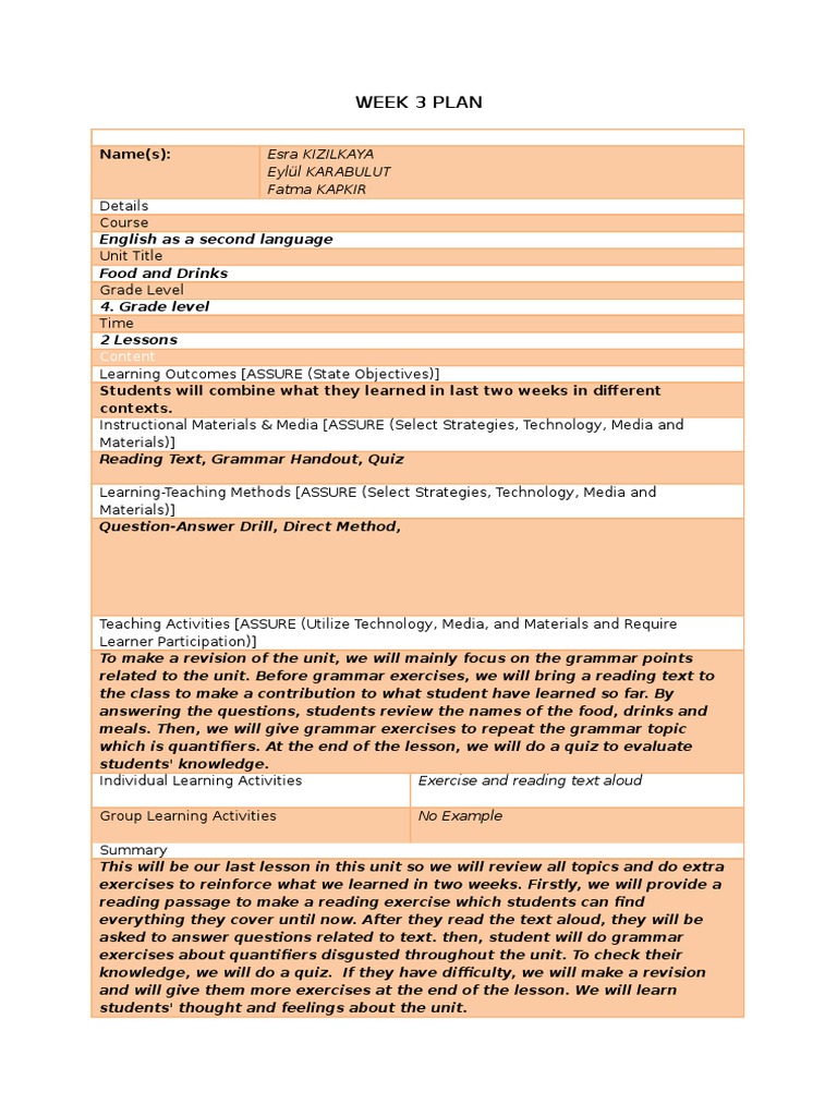 Week 3 Plan | PDF