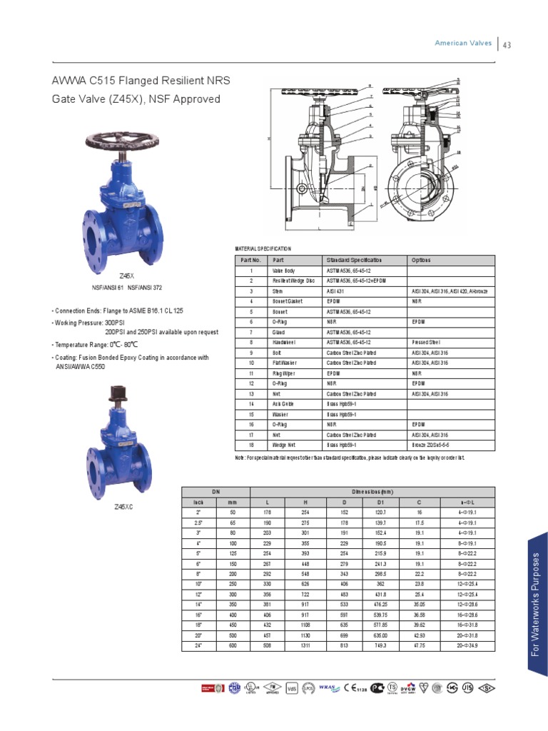 AWWA C515 Flanged Gate Valve Specs | PDF | Sports & Recreation