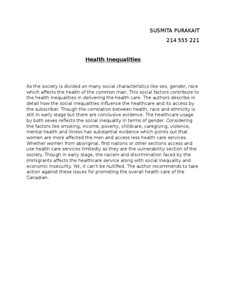 Health Inequalities in Canadian Healthcare | PDF