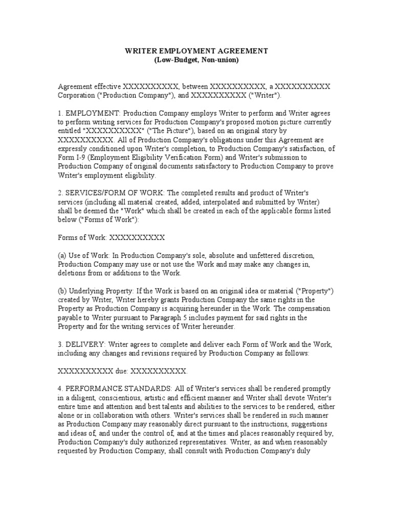 134-Writer Employment Agreement (Low Budget, Union) | PDF | Arbitration ...