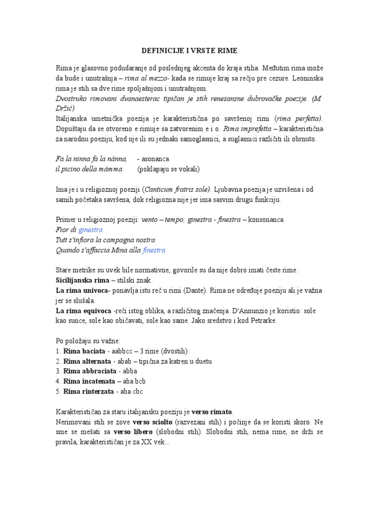 Definicije I Vrste Rime | PDF