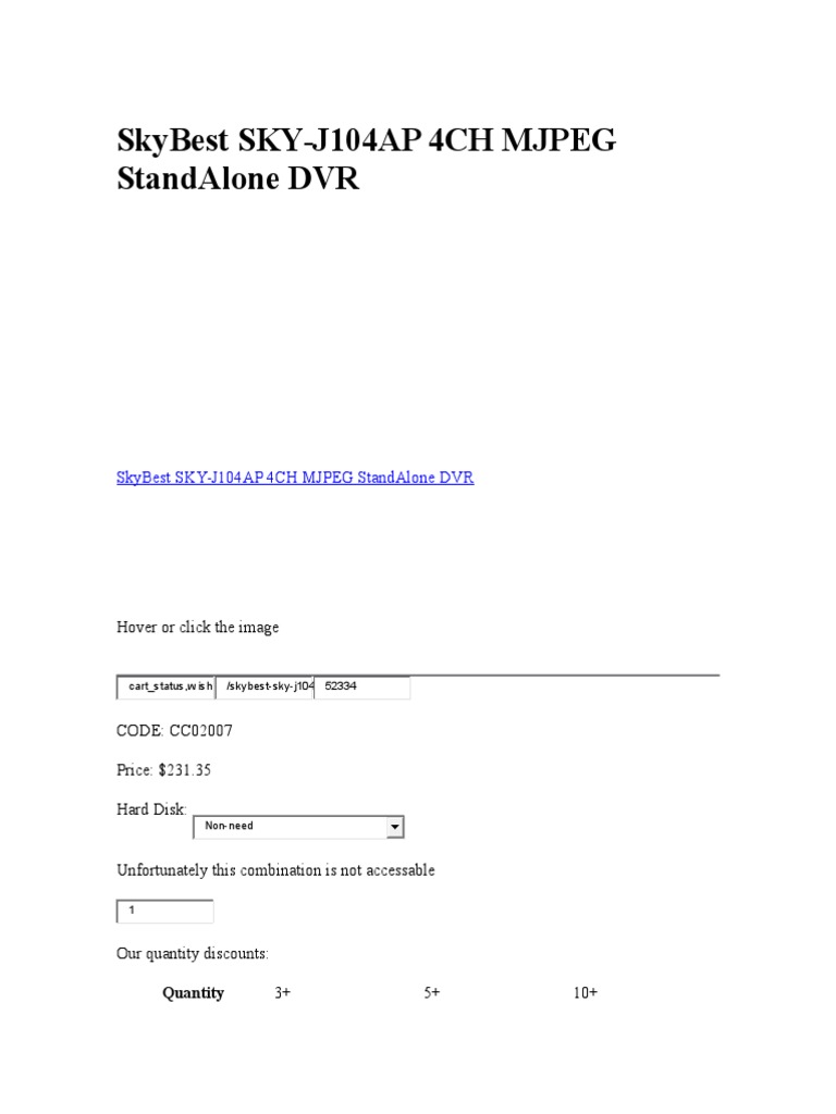 SkyBest 4CH MJPEG StandAlone DVR | PDF