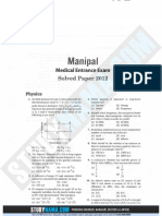 Manipal UGET Medical 2012 Previous Year Paper With Solutions