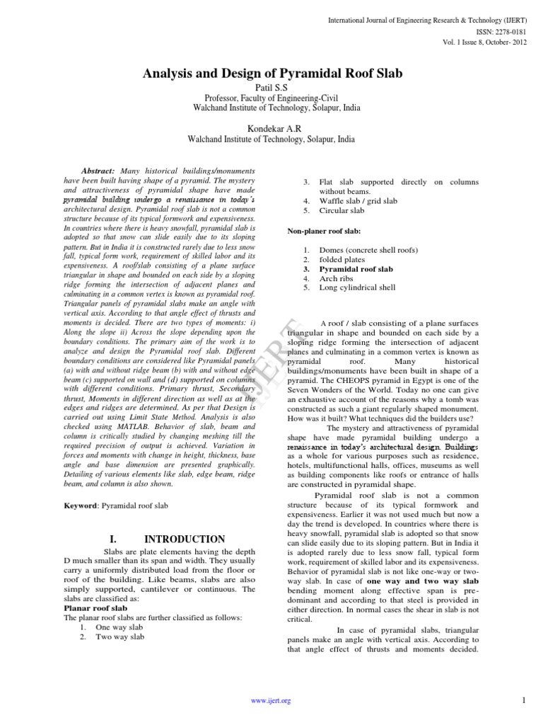 Pyramidal Roof Slab Analysis and Design | PDF | Beam (Structure) | Pyramid