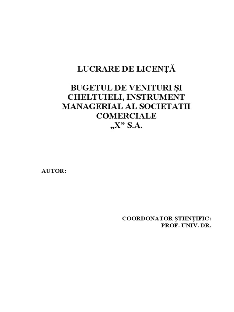 Get married provoke Conclusion Bugetul de Venituri Şi Cheltuieli, Instrument Managerial Al Societatii  Comerciale | PDF