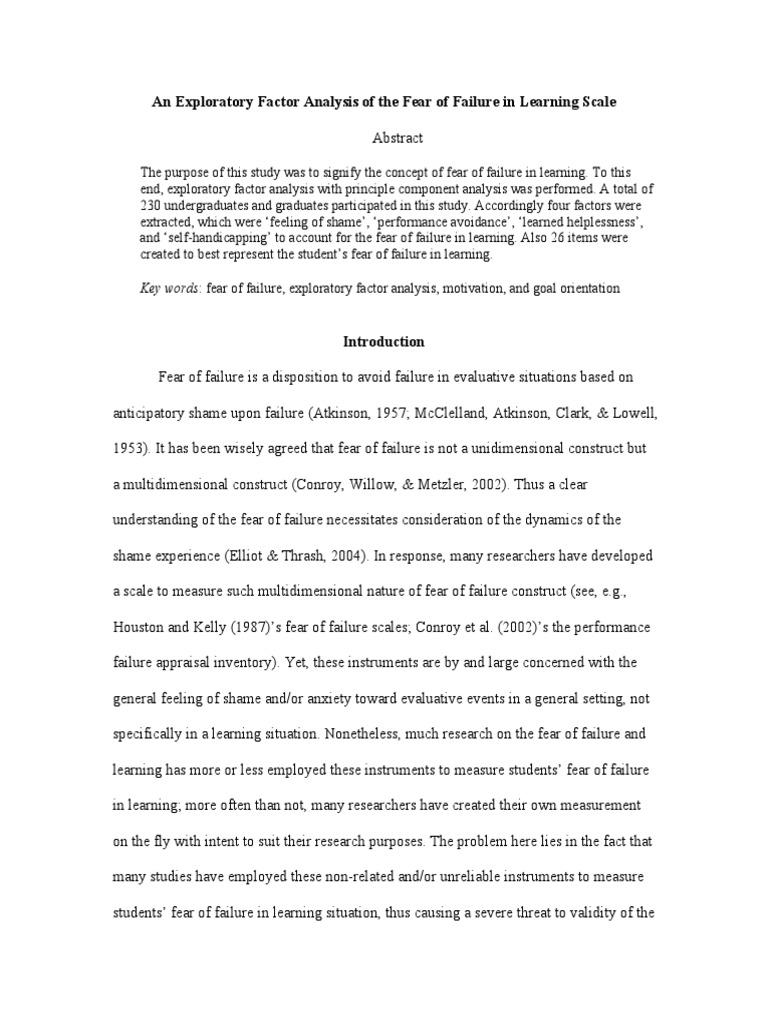 Fear Of Failure 2016aera Factor Analysis Psychology Cognitive Science