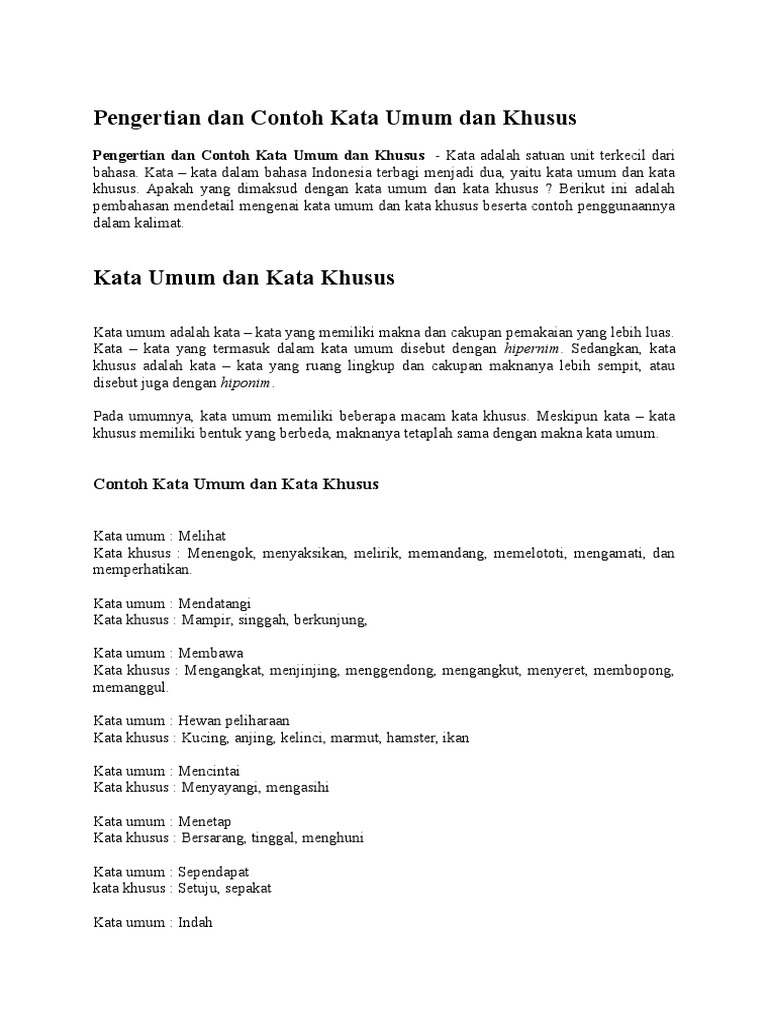 Contoh Paragraf Khusus Umum