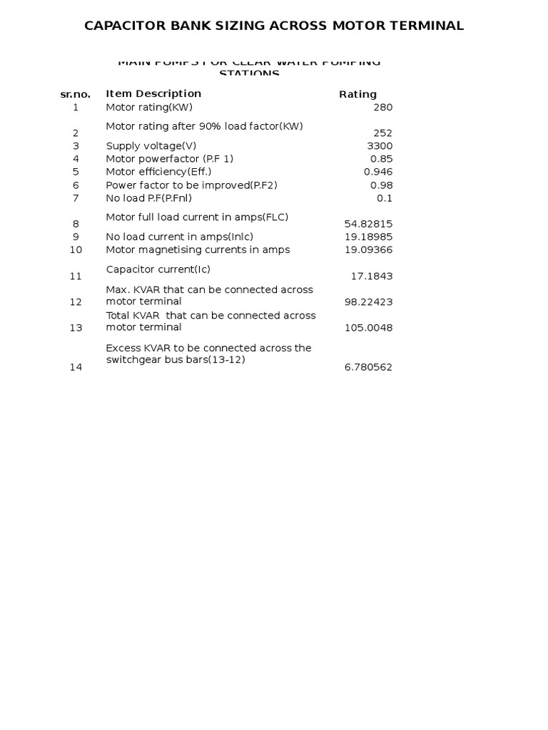 Capacitor Bank Sizing Calculation PDF