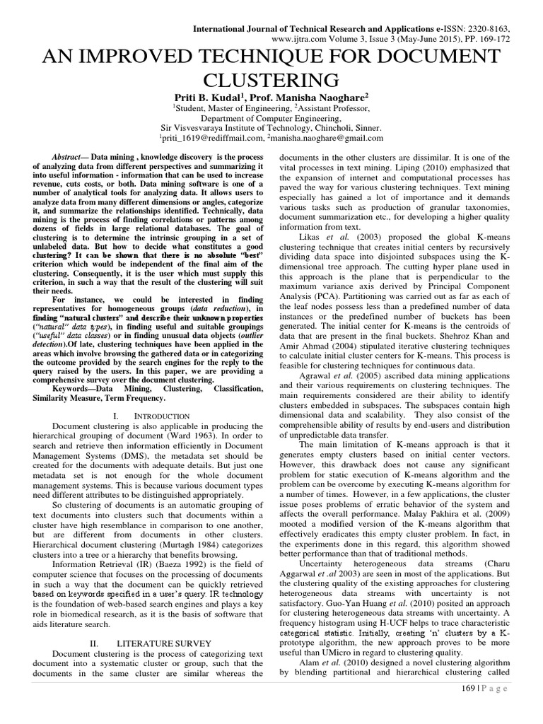 An Improved Technique For Document Clustering | PDF | Cluster Analysis ...
