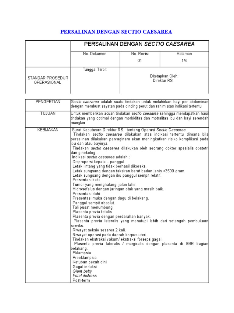 Sop Persalinan Dengan Sectio Caesarea