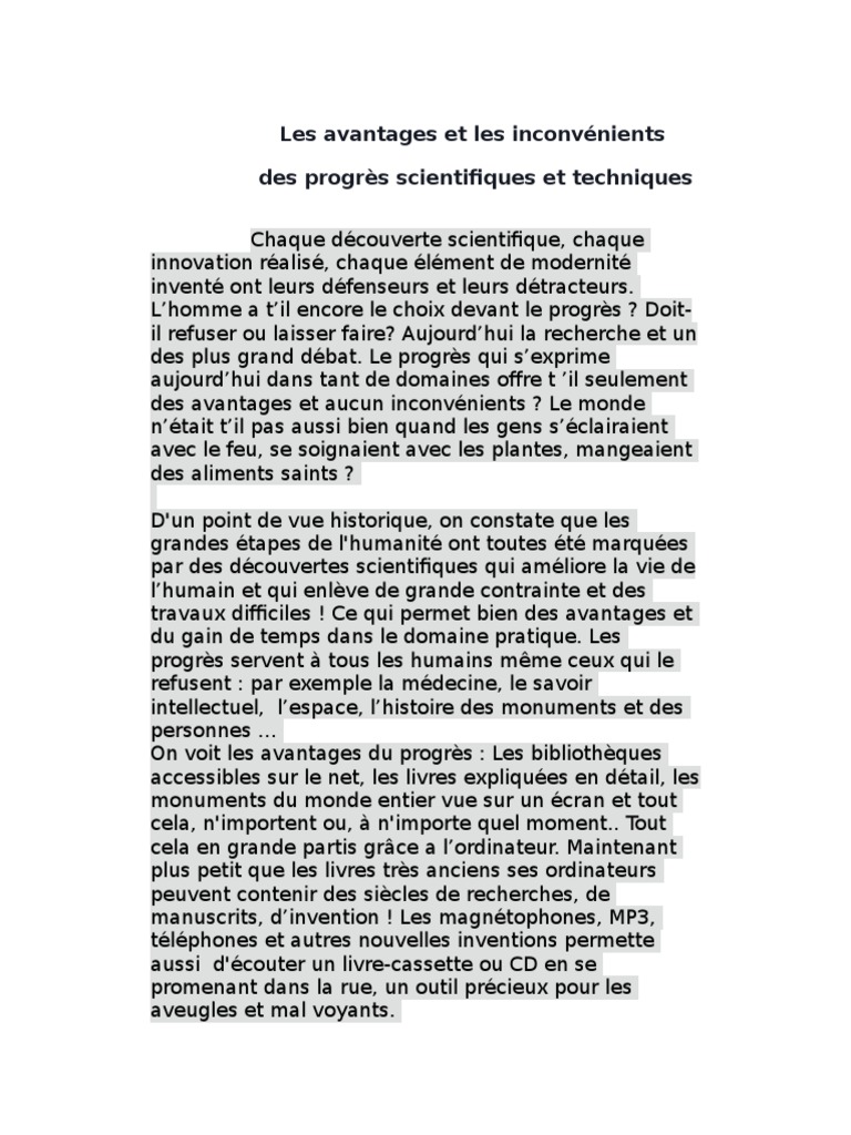 Les Avantages Et Les Inconvenients Des Progres Scientifiques Evolution Nature Humaine