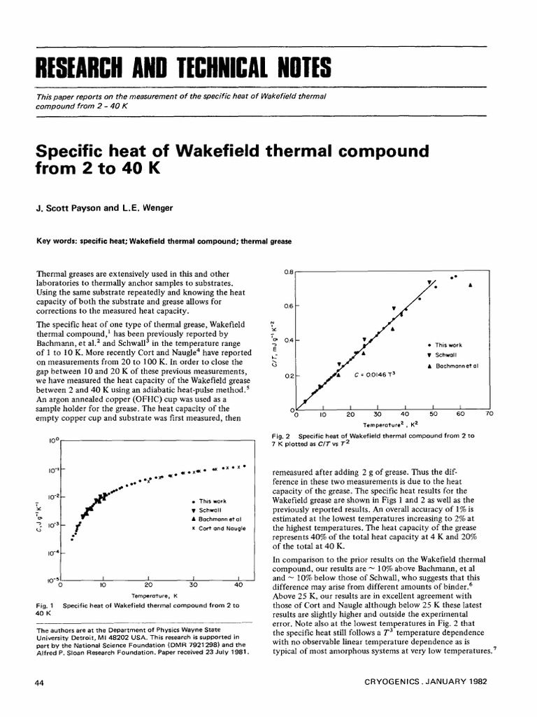 Research and Technical Notes Specific Heat of Wakefield Thermal