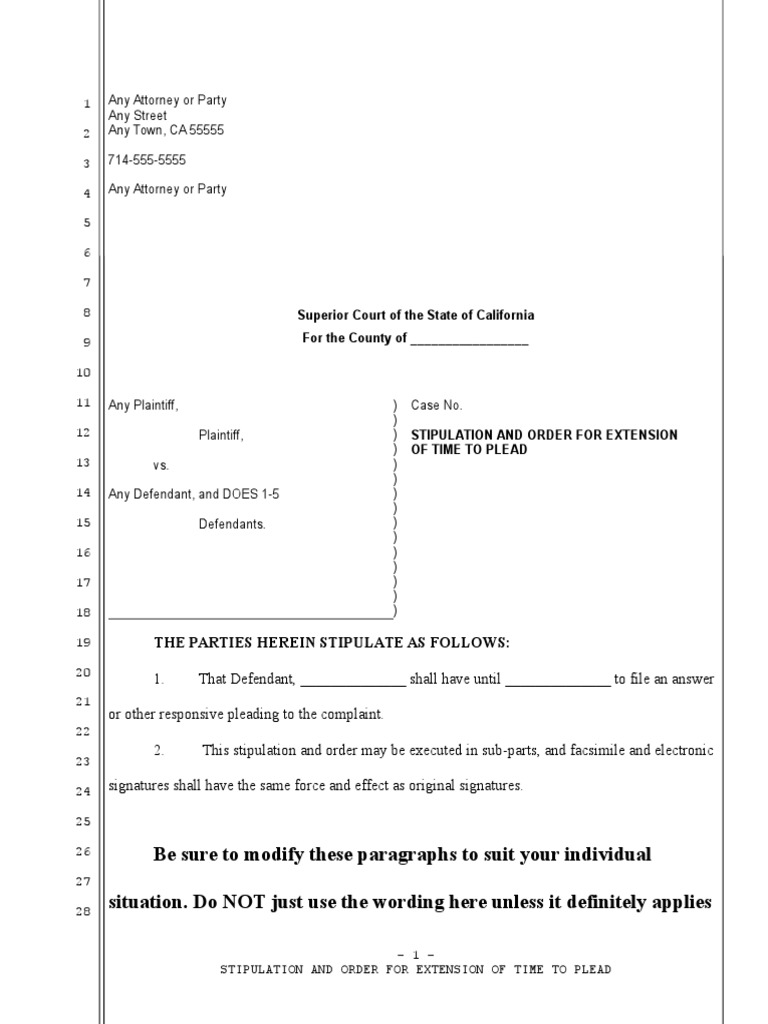 Sample Stipulation and Order to Continue Trial Date in California Eviction