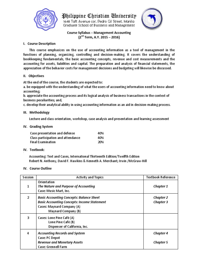 Syllabus Management Accounting (Mba) Management Accounting Accounting