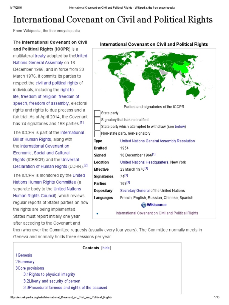 International Covenant On Civil and Political Rights - Wikipedia, The ...