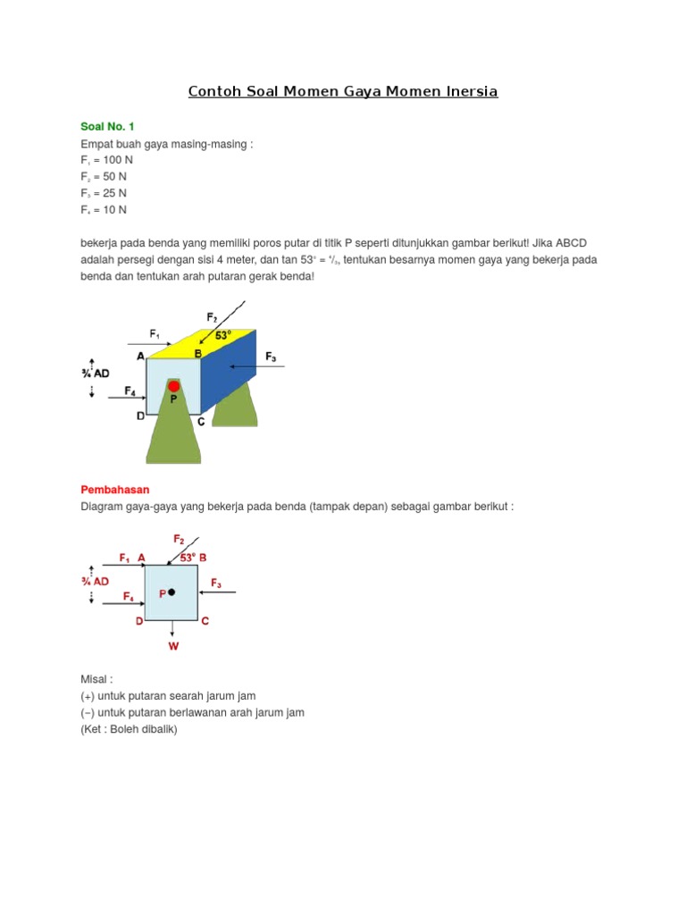 Contoh Soal Momen Gaya Momen Inersia Contoh Soal Momen Gaya Momen Inersia